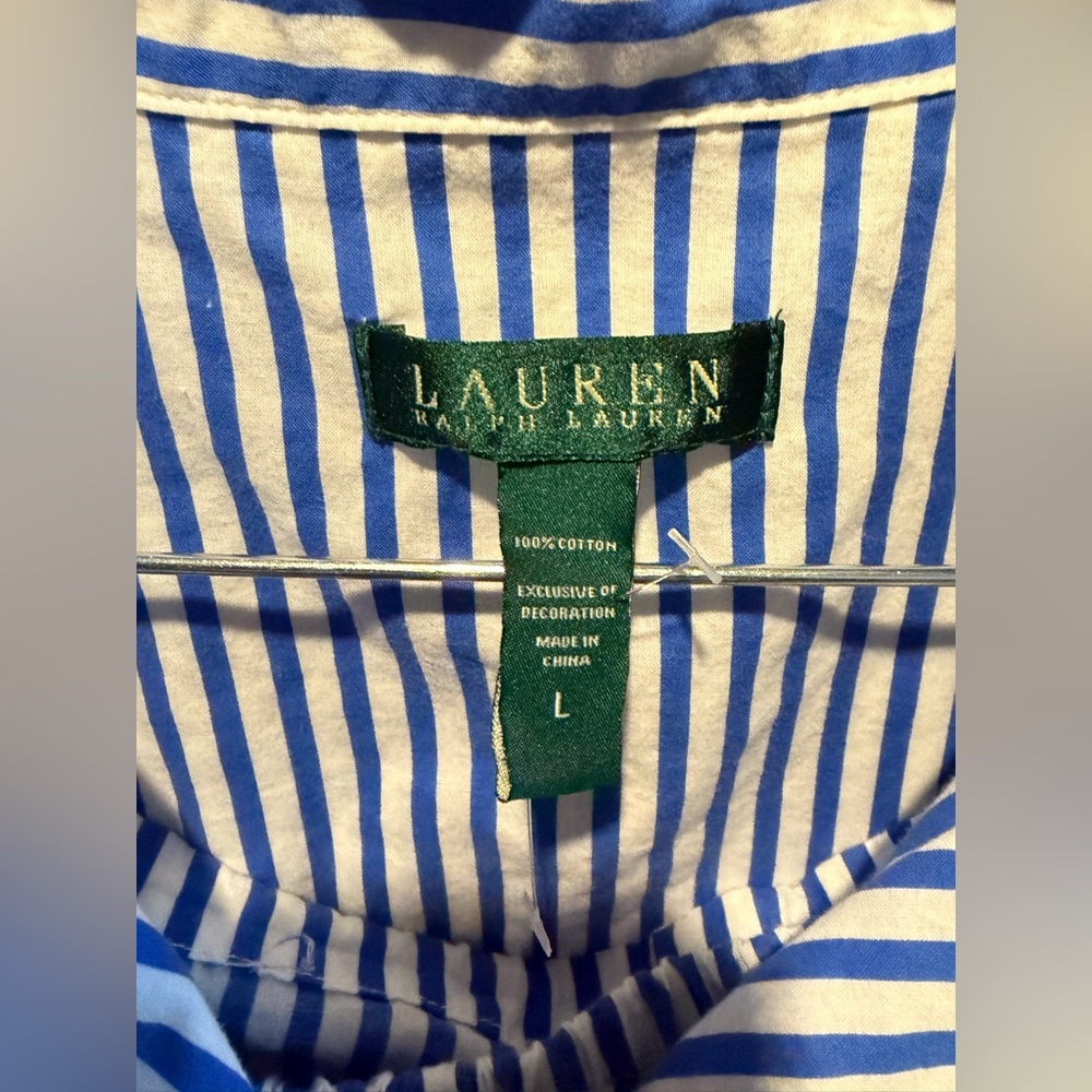 Lauren Ralph Lauren Blue and White Striped with Yellow Trim Pajamas Size Large - Picture 2 of 11